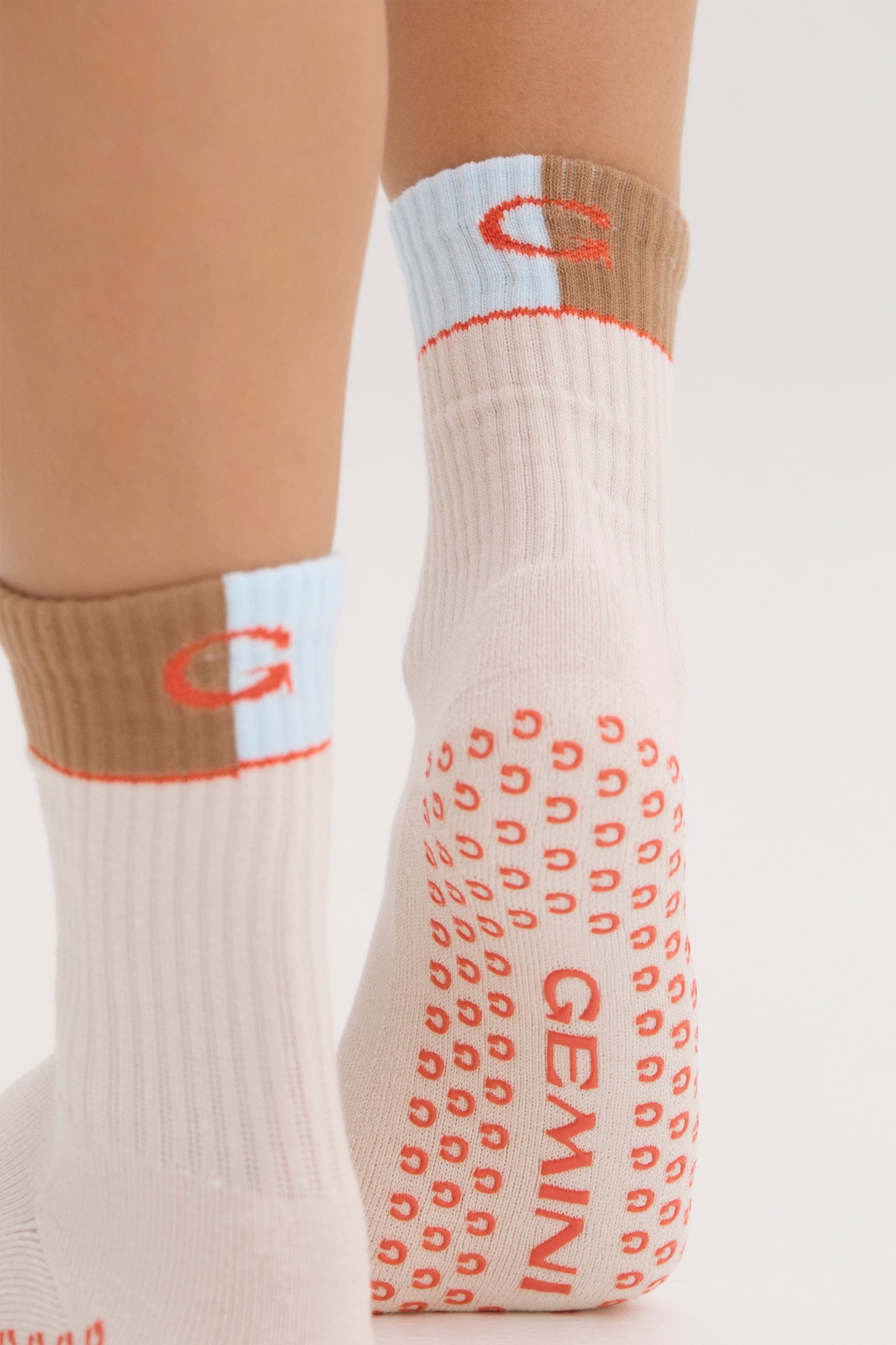 trendy blue pilates socks with modern neo design